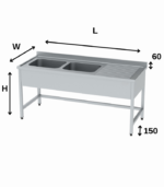Çift evyeli tezgah, yemek hazırlığı, yıkama ve düzenli mutfak işleri için ideal alan yaratır.