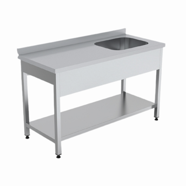 Tek evyeli, taban raflı paslanmaz çelik tezgah ile daha verimli mutfak