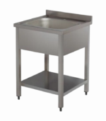 Endüstriyel mutfaklar için ideal olan tek evyeli paslanmaz çelik çalışma tezgahı, dayanıklı ve pratik bir çözüm sunar.