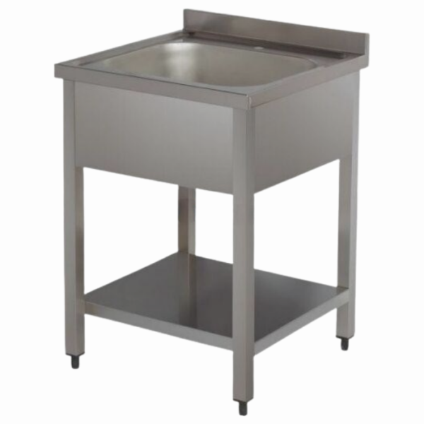 Endüstriyel mutfaklar için ideal olan tek evyeli paslanmaz çelik çalışma tezgahı, dayanıklı ve pratik bir çözüm sunar.