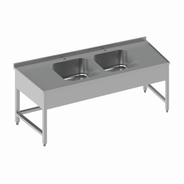 Çift evyeli paslanmaz çelik çalışma tezgahı, mutfaklarınızda iş verimliliğini artırır ve hijyen sağlar.