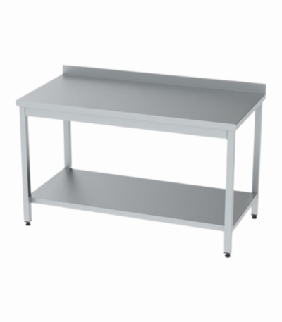 Endüstriyel mutfaklarda pratik kullanım için taban raflı paslanmaz çelik çalışma tezgahı