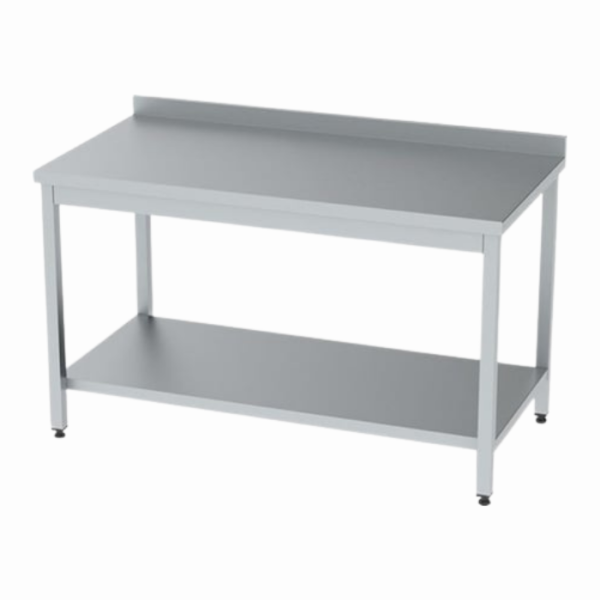 Endüstriyel mutfaklarda pratik kullanım için taban raflı paslanmaz çelik çalışma tezgahı