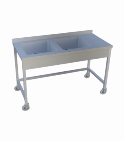 Paslanmaz çelik hareketli çift evyeli tezgah, endüstriyel mutfaklarda verimli ve hijyenik bir çalışma alanı sunar