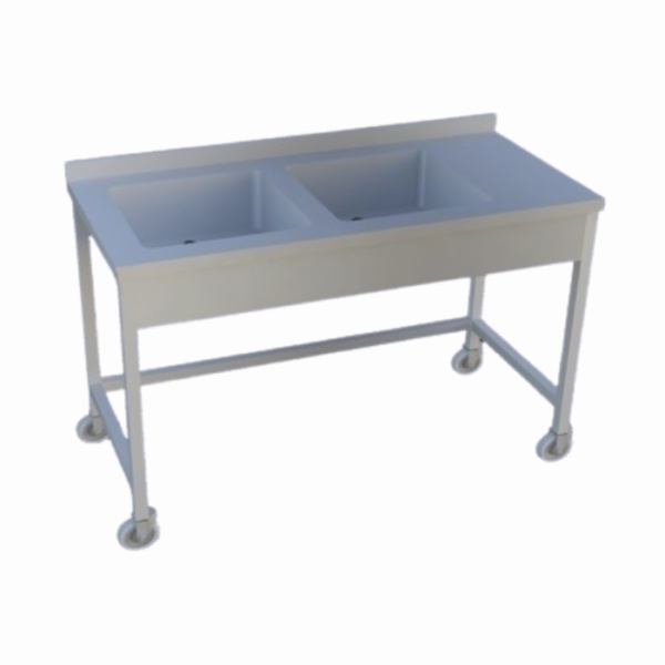 Paslanmaz çelik hareketli çift evyeli tezgah, endüstriyel mutfaklarda verimli ve hijyenik bir çalışma alanı sunar