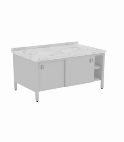 Dolaplı mermer tablalı çalışma tezgahı, mutfaklarda sağlamlık ve estetik bir arada sunar