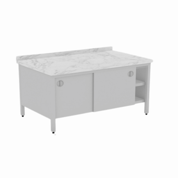 Dolaplı mermer tablalı çalışma tezgahı, mutfaklarda sağlamlık ve estetik bir arada sunar