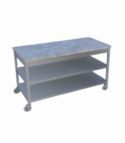 Polietilen tablalı paslanmaz çalışma tezgahı, taban ve ara raflı açık hareketli tasarımıyla endüstriyel mutfaklar için ideal çözüm